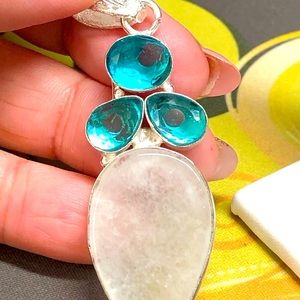 🦋💕sterling moonstone and blue topaz pendant-artisan